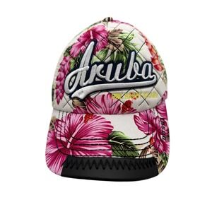 Aruba One Happy Island Floral Baseball Cap Embroidered Accent Women